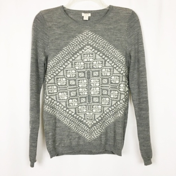 J. Crew Factory Sweaters - J. Crew 100% merino wool gray patterned sweater XS